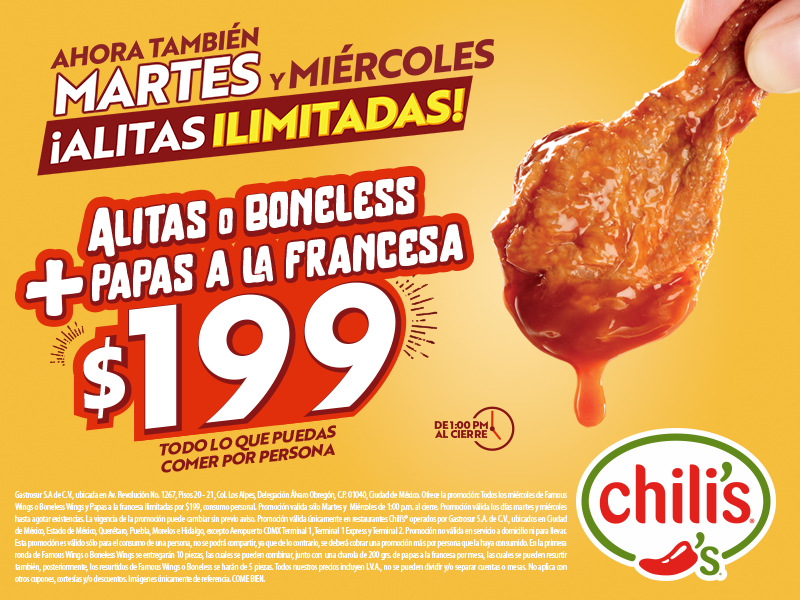 Restaurantes Chili's México Hamburguesas, alitas, fajitas